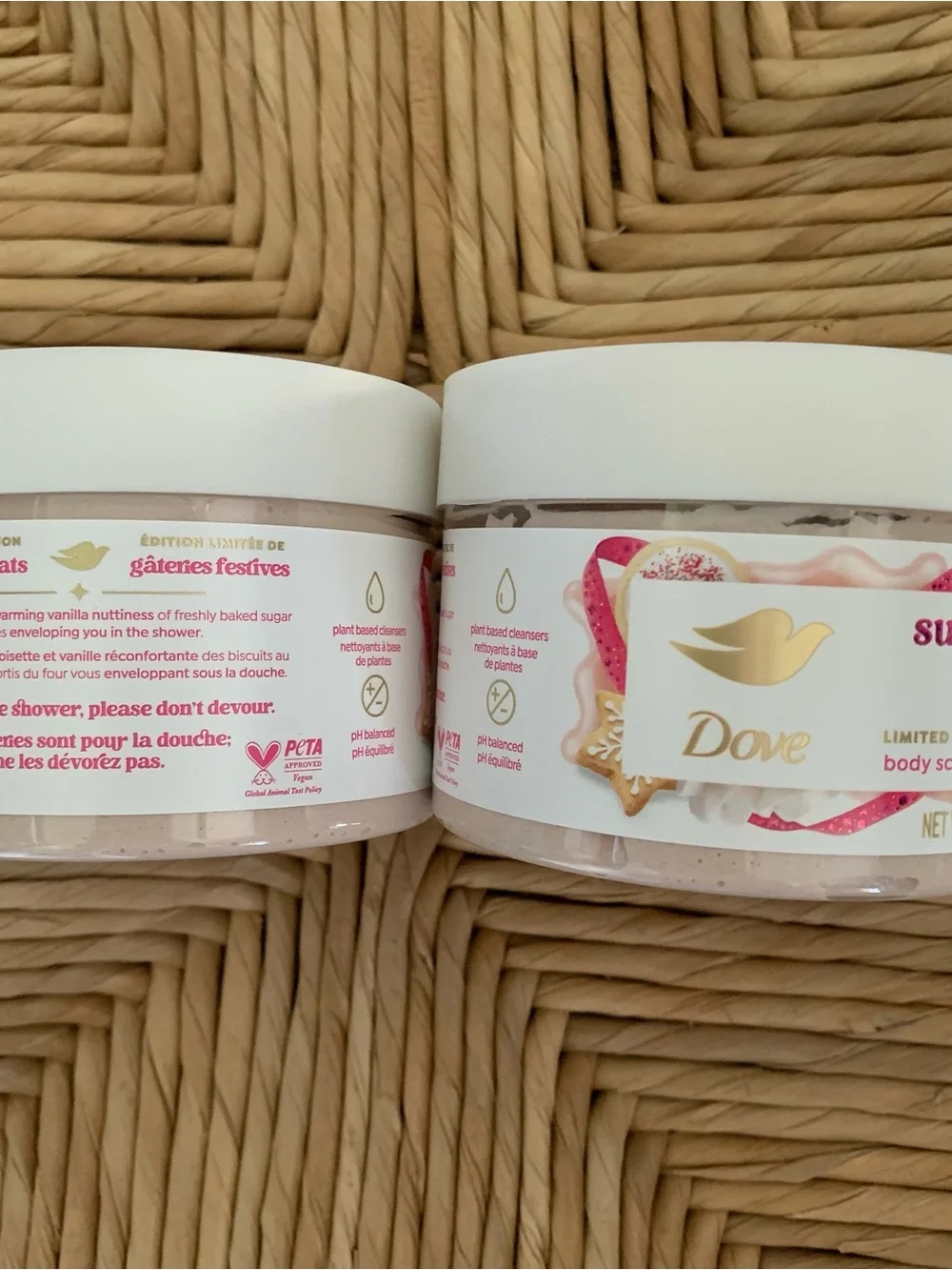 Two 10.5 oz Dove limited edition sugar cookie sprinkle body scrub